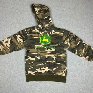 John Deere Boys Camo Hoodie Woodland Logo Sweatshirt Green Yellow M 10/12